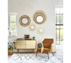 Promos TIME Magasin 36 Offres 🛒 TIME Miroir ø 48 cm SOL Noir / Naturel / Doré 🧨