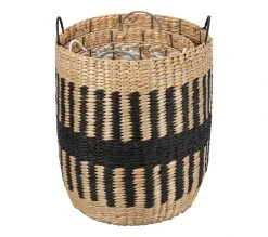 Promo 😉 TIME Panier set de 3 LENA noir/naturel 😉 -Espace Déco Magasin 2099901447258 A