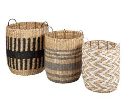 Promo 😉 TIME Panier set de 3 LENA noir/naturel 😉 -Espace Déco Magasin 2099901447258 P