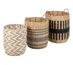 Promo 😉 TIME Panier set de 3 LENA noir/naturel 😉 -Espace Déco Magasin 2099901447258 Q