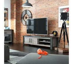 De gros ❤️ TIME Meuble TV 2 portes L.204 BAXTER imitation ch&ecirc;ne gris 👏