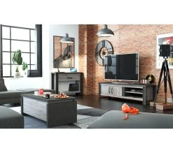 De gros ❤️ TIME Meuble TV 2 portes L.204 BAXTER imitation ch&ecirc;ne gris 👏 -Espace Déco Magasin 3102000111919 AMB2