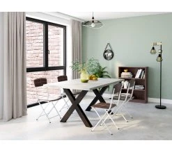 Meilleur prix ⭐ TIME Table L.170 pieds en X BAXTER imitation ch&ecirc;ne/ gris 🔔 -Espace Déco Magasin 3102000112091 AMB3D1