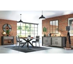 Grosses soldes 🔥 TIME Table L.220 pied central BAXTER imitation ch&ecirc;ne gris ⌛