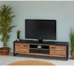 Promo 👍 TIME Meuble tv L.190 ZARA acacia massif et noir ⭐ -Espace Déco Magasin 3248119126304 AMB2