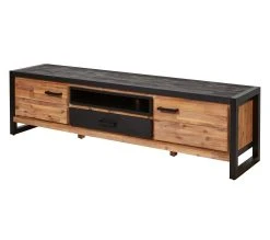 Promo 👍 TIME Meuble tv L.190 ZARA acacia massif et noir ⭐ -Espace Déco Magasin 3248119126304 P