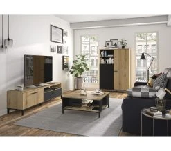 Coupon 🛒 TIME Meuble TV 2 portes/1 tiroir TRUST ch&ecirc;ne/noir ✔️