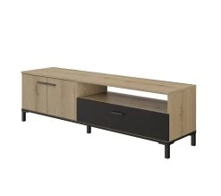 Coupon 🛒 TIME Meuble TV 2 portes/1 tiroir TRUST ch&ecirc;ne/noir ✔️ -Espace Déco Magasin 3483600920911 P