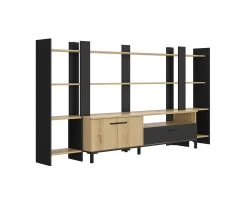 Coupon 🛒 TIME Meuble TV 2 portes/1 tiroir TRUST ch&ecirc;ne/noir ✔️ -Espace Déco Magasin 3483600920911 Z3