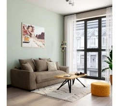 Le moins cher 😀 TIME Canap&eacute; 3 places convertible SAGA tissu regain taupe 10 🛒