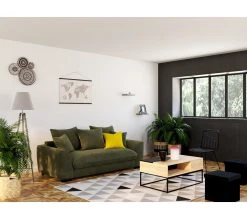 Sortie 👍 TIME Canapé 3 places convertible SAGA tissu regain kaki 156 🌟