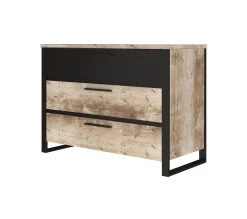 Bon marché 🌟 TIME Commode 3 tiroirs DISTRICT imitation ch&ecirc;ne et noir ✨ -Espace Déco Magasin 3605095772848 P