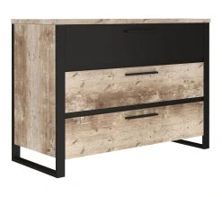 Bon marché 🌟 TIME Commode 3 tiroirs DISTRICT imitation ch&ecirc;ne et noir ✨ -Espace Déco Magasin 3605095772848 Q