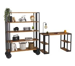 Le moins cher 🔥 TIME Biblioth&egrave;que WINSTON cir&eacute; coloris ch&ecirc;ne et noir ❤️ -Espace Déco Magasin 3609130013309 Z5