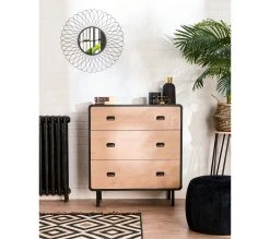 Bon marché 🥰 TIME Commode 3 tiroirs Sixties noir et imitation chêne 🔥