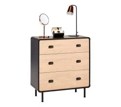 Bon marché 🥰 TIME Commode 3 tiroirs Sixties noir et imitation ch&ecirc;ne 🔥 -Espace Déco Magasin 4894223211833 Z2