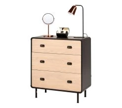 Bon marché 🥰 TIME Commode 3 tiroirs Sixties noir et imitation ch&ecirc;ne 🔥 -Espace Déco Magasin 4894223211833 Z3