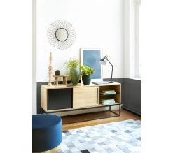 Budget 🛒 Meuble TV industriel TIME Noir/ch&ecirc;ne VINCENTE 🛒