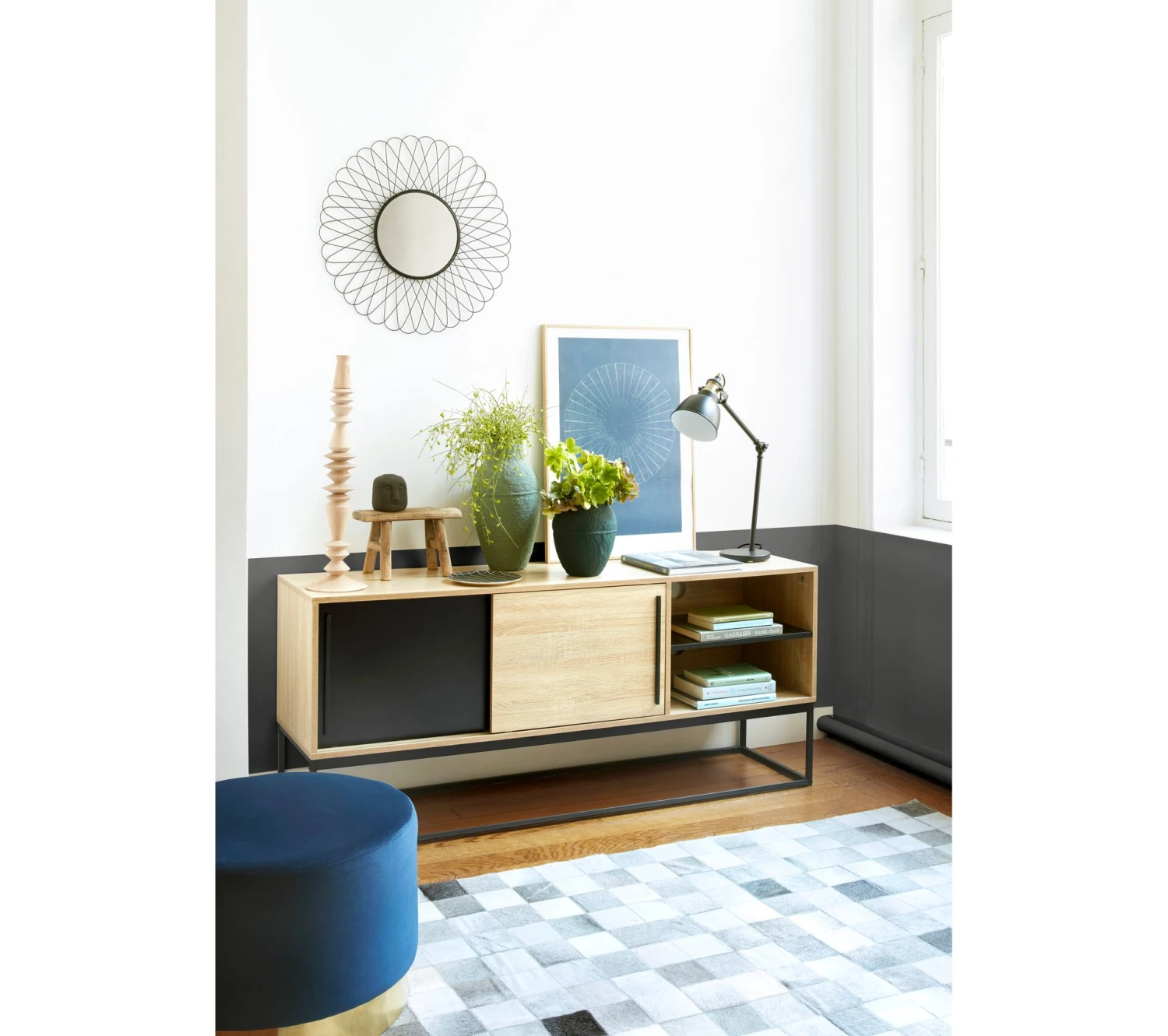 Budget 🛒 Meuble TV industriel TIME Noir/chêne VINCENTE 🛒 3 Budget 🛒 Meuble TV industriel TIME Noir/chêne VINCENTE 🛒